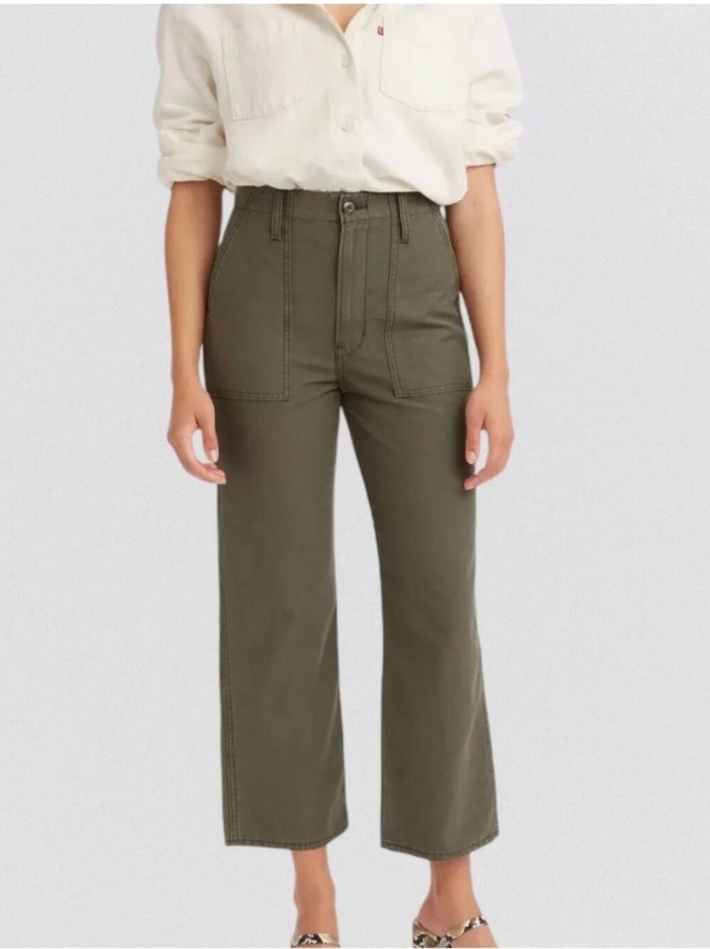 Levi's Ribcage Straight Pants Womens 30 Green High Rise Utility Granola Chino